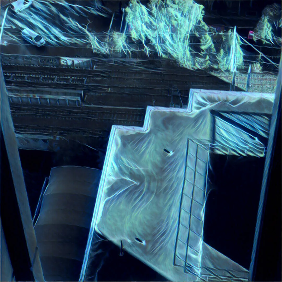 Abstract blue and black architectural artwork