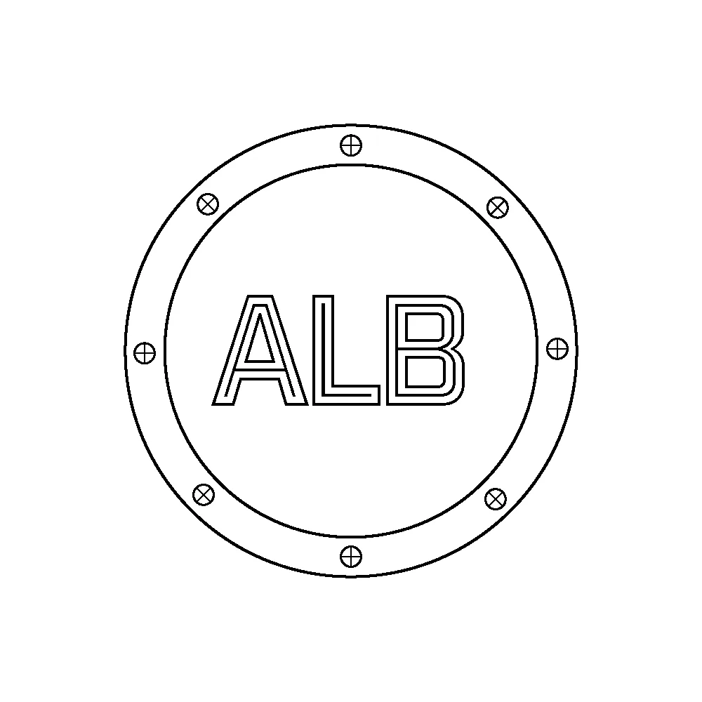 ALB logo inside a porthole outline, black and white