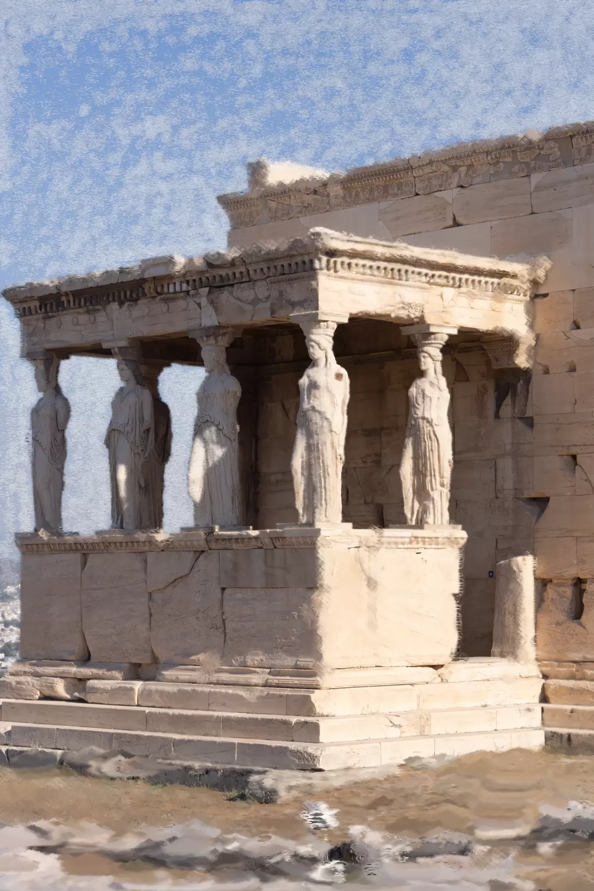 Painted-effect Porch of the Caryatids on the Acropolis, Athens
