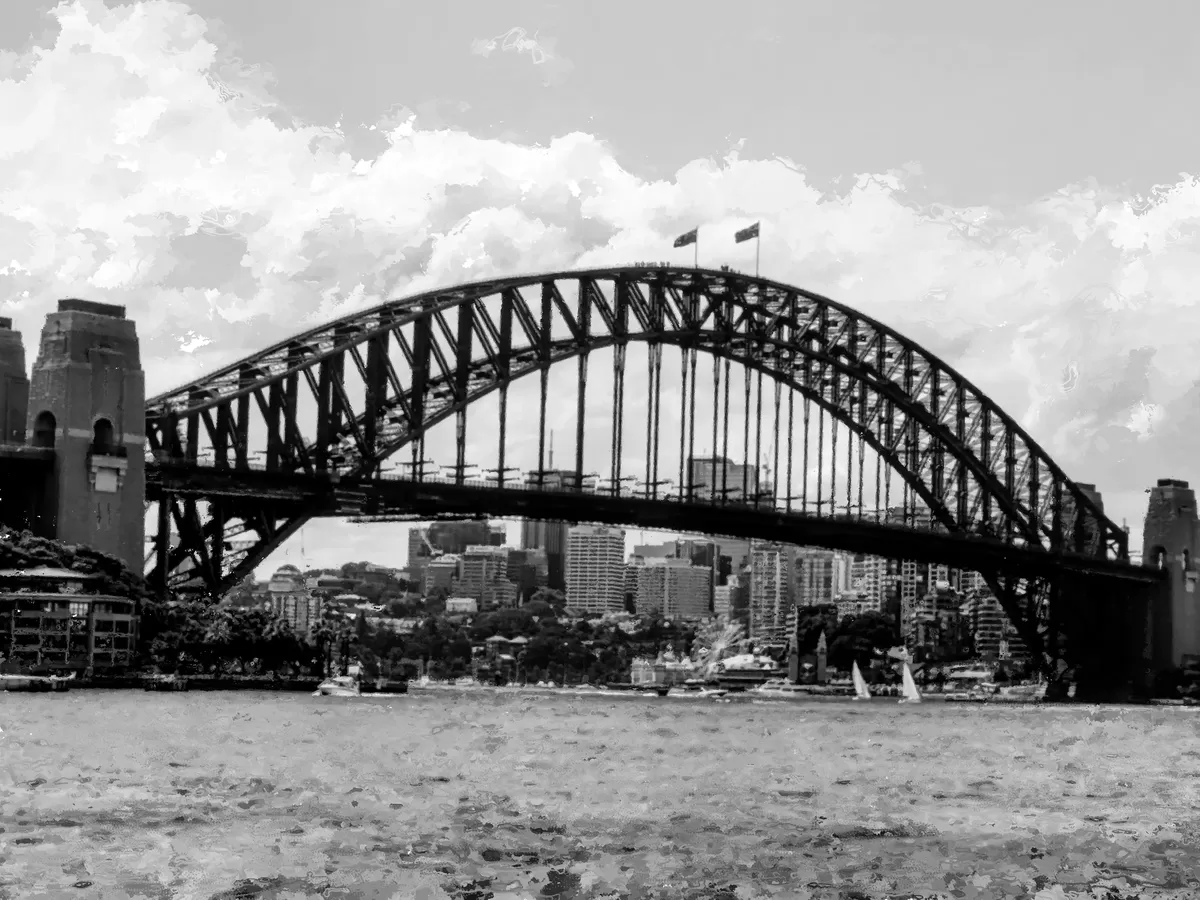 Black and white Sydney Harbour Bridge