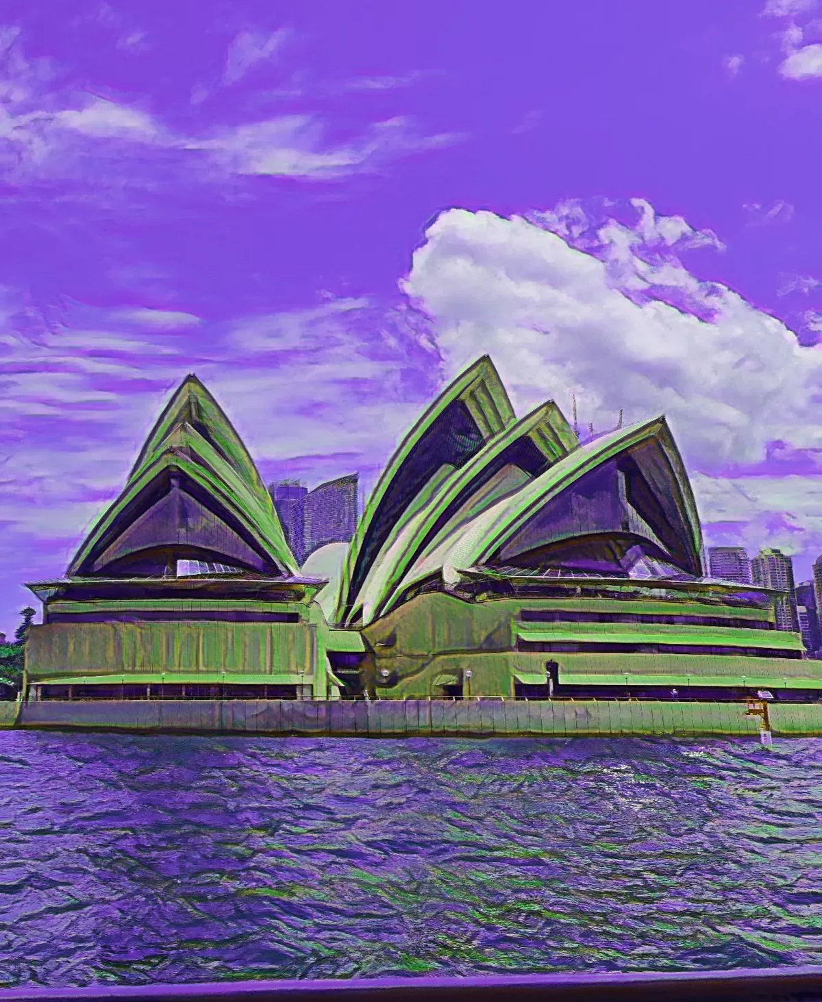 Sydney Opera House recoloured in purple and green