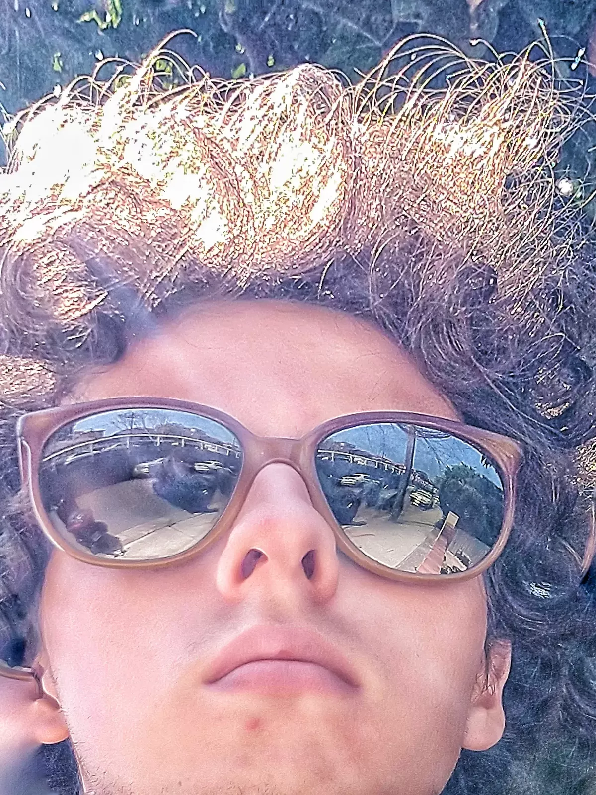 Portrait of a person in sunglasses with curly hair, illustrated style