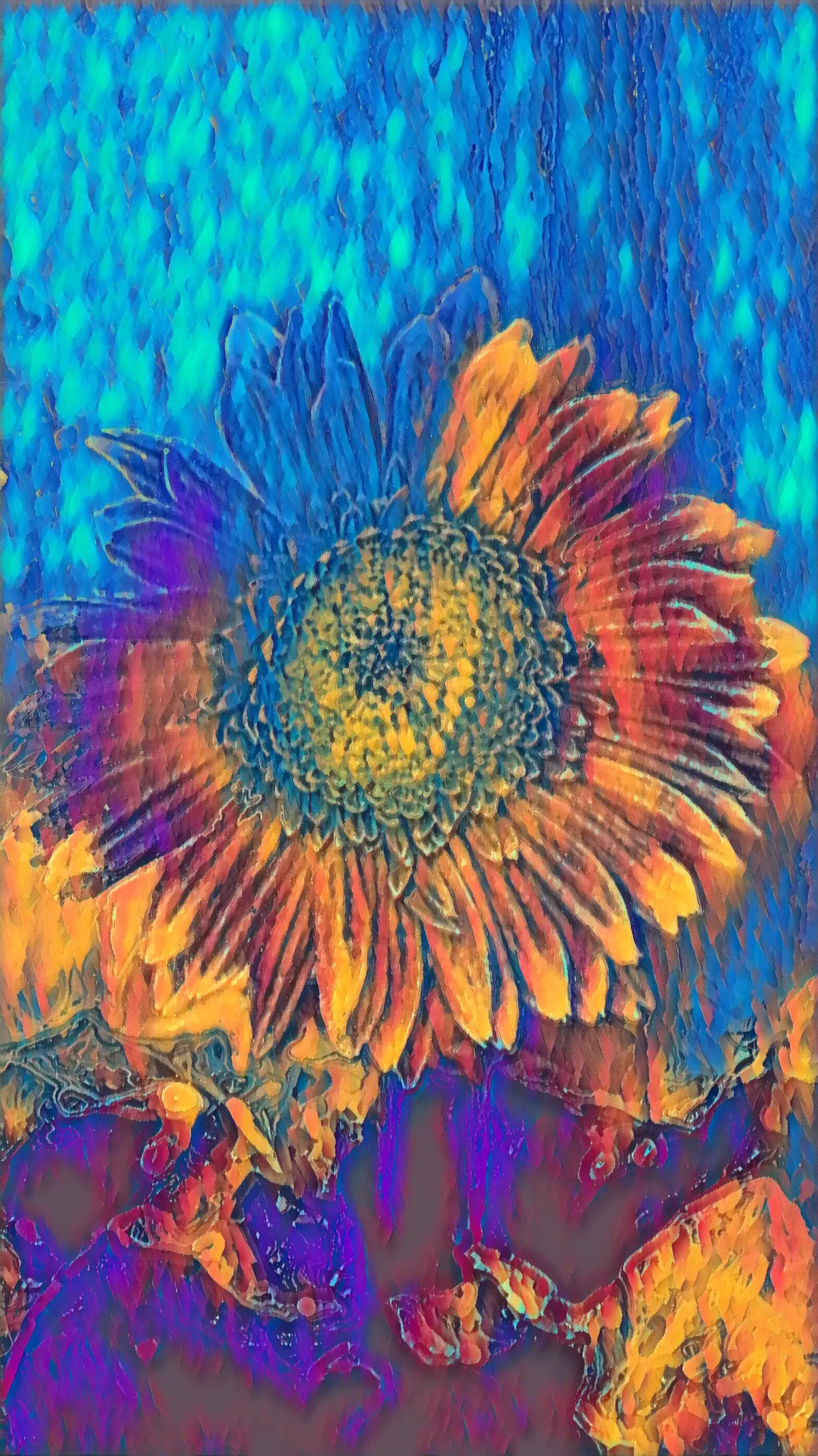 Sunflower in blue and orange tones